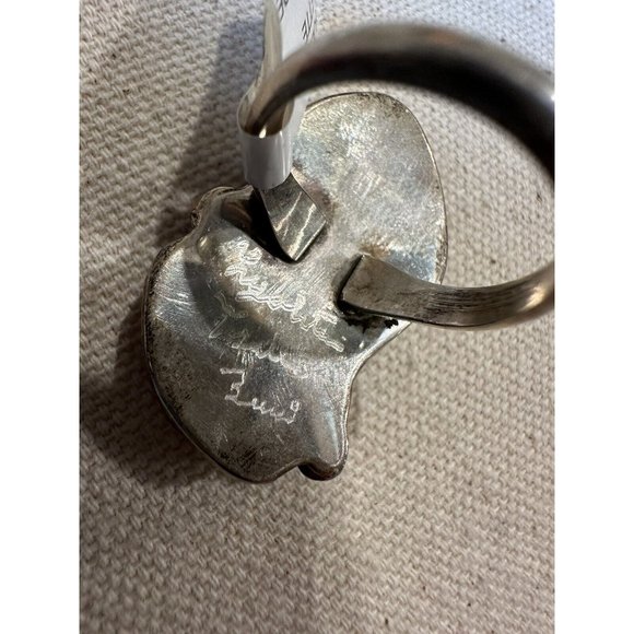 Lyolito Tsette ZUNI Native Sterling Silver CARVED TURQUOISE & CORAL Ring Size 6 - Picture 4 of 12